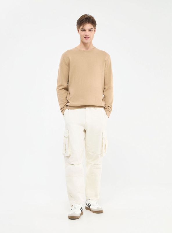 Plain cotton crewneck jumper, light beige