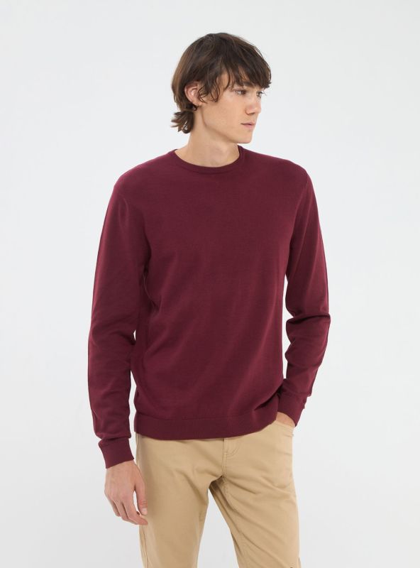 Plain cotton crewneck jumper, burgundy