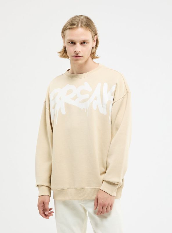 Oversized crewneck sweatshirt with graffiti print, beige