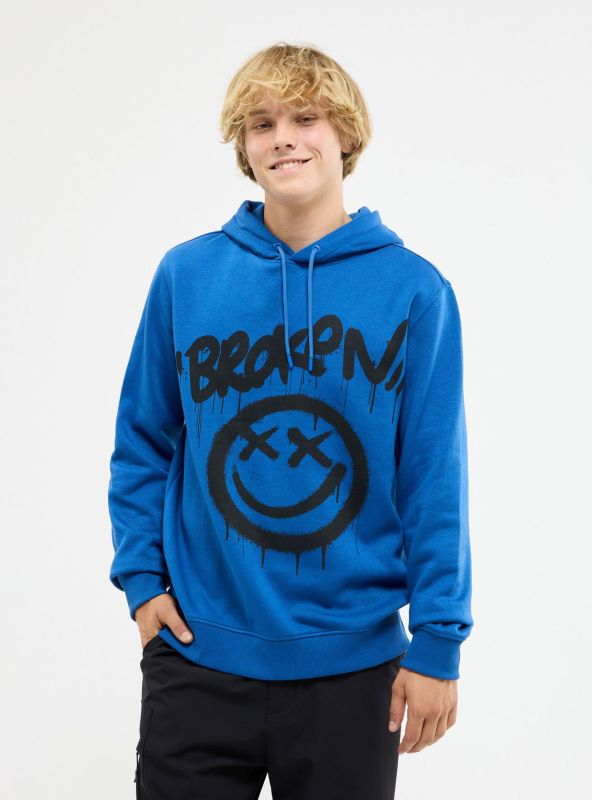 Sweatshirt with streetwear print and hood blue