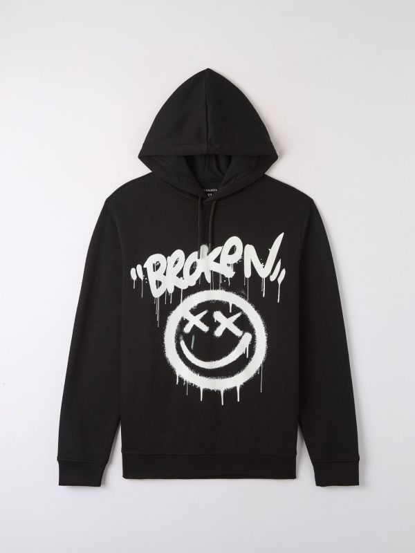 Sweatshirt with streetwear print and hood black