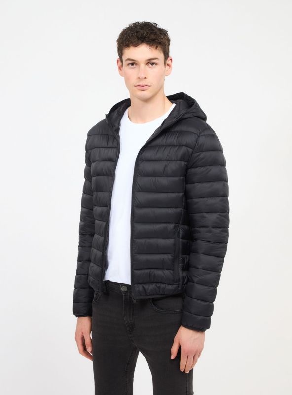 Down jacket “100 grams” with a hood, black