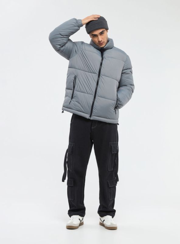 Quilted oversized jacket without hood, dark gray