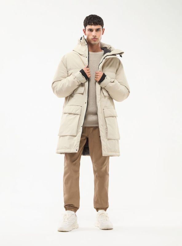 Technical parka with hood beige
