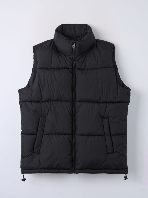 Quilted oversized sleeveless jacket black