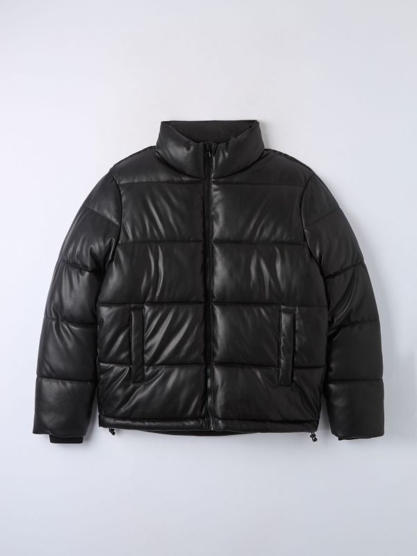 Oversized quilted leather-effect jacket black
