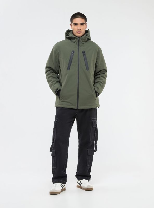 Technical jacket with hood olive