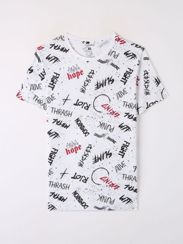 T-shirt with all-over graffiti print white