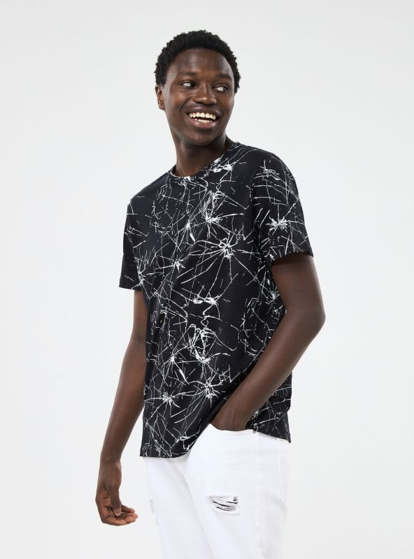 T-shirt with all-over broken glass pattern black