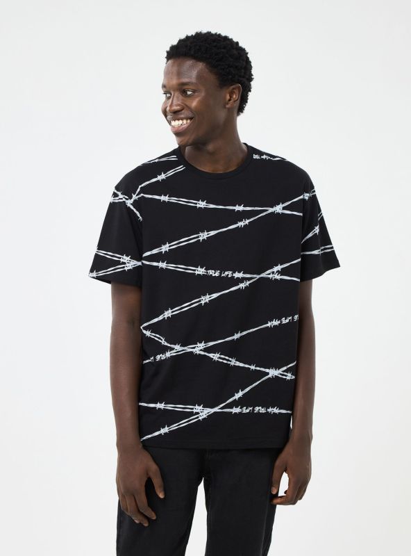 T-shirt with all-over barbed wire pattern black