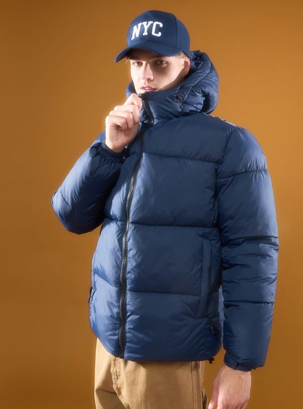 Quilted thick jacket with hood blue