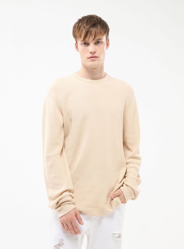 Beige ribbed double knit jumper