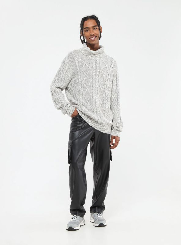 Turtleneck sweater with braids light gray