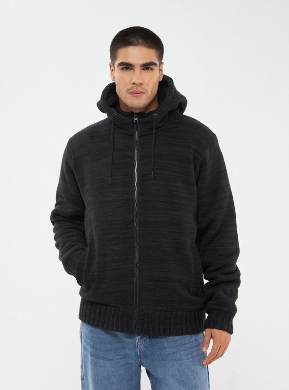 Cardigan with zip hood and lining, dark gray