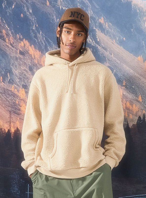 Sherpa sweatshirt with zipper and hood, beige