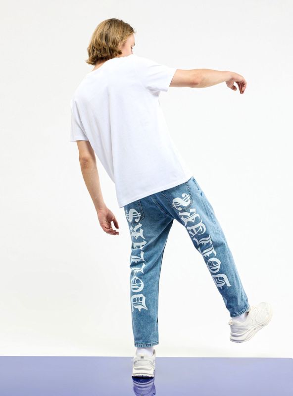 Relaxed fit jeans with back print blue
