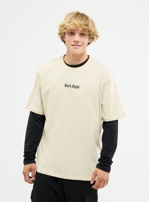 Oversized T-shirt with gothic lettering on front and back beige