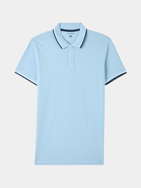 Polo T-shirt with contrasting border, blue