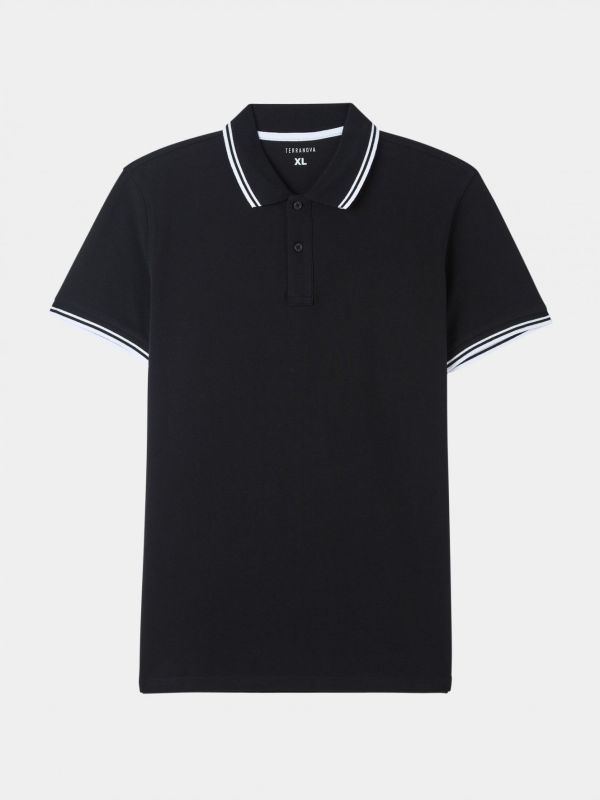 Polo T-shirt with contrasting border black