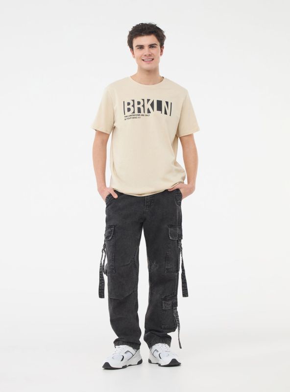 T-shirt with logo print "BRKLN" beige