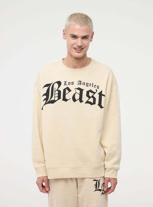 Oversized sweatshirt with gothic print beige