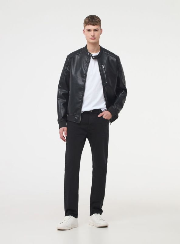 Leather-effect leather jacket black