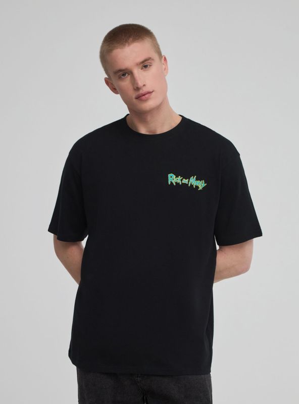 Loose Tee with Rick & Morty Front and Back Print Black