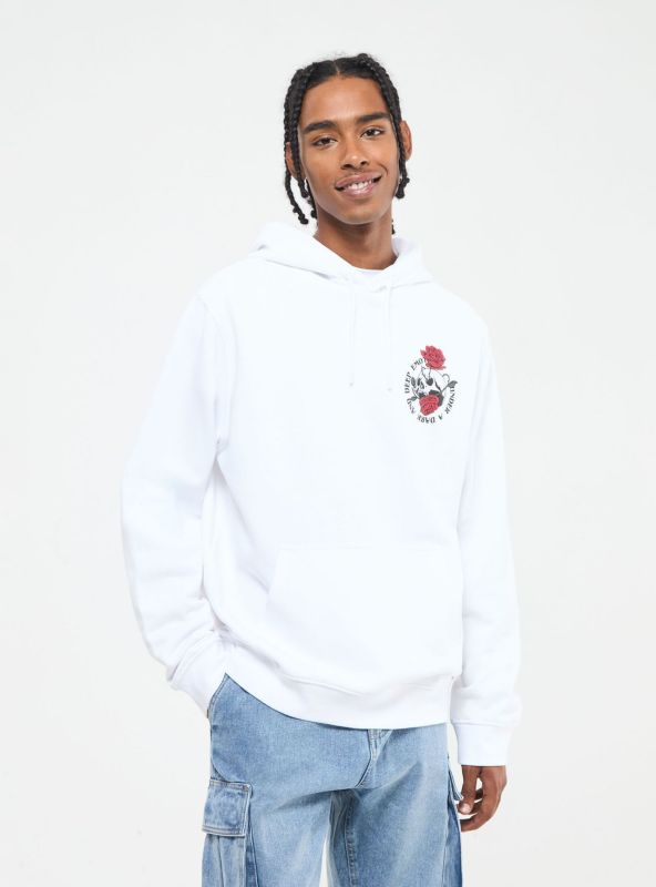 Sweatshirt with rose print and hood white