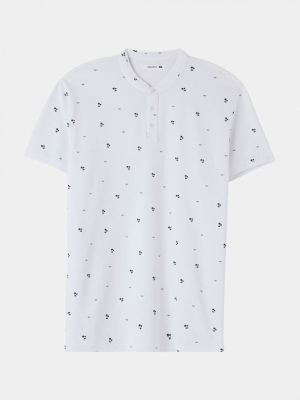 T-shirt with button placket in micropatterns white