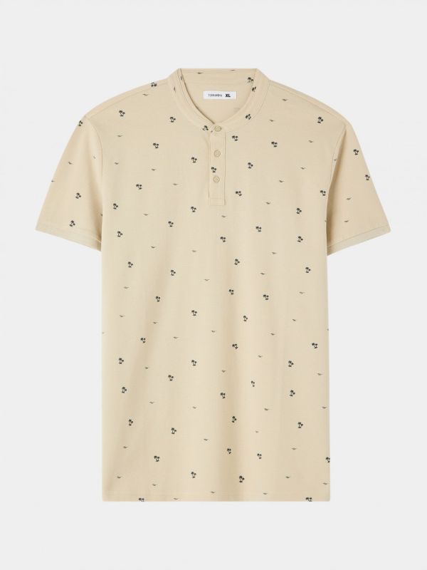 T-shirt with button placket in micropatterns, beige